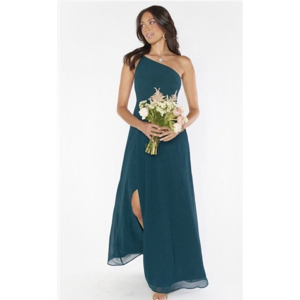 Show Me Your Mumu Shannon One Shoulder dress Size Small Emerald Green NWT